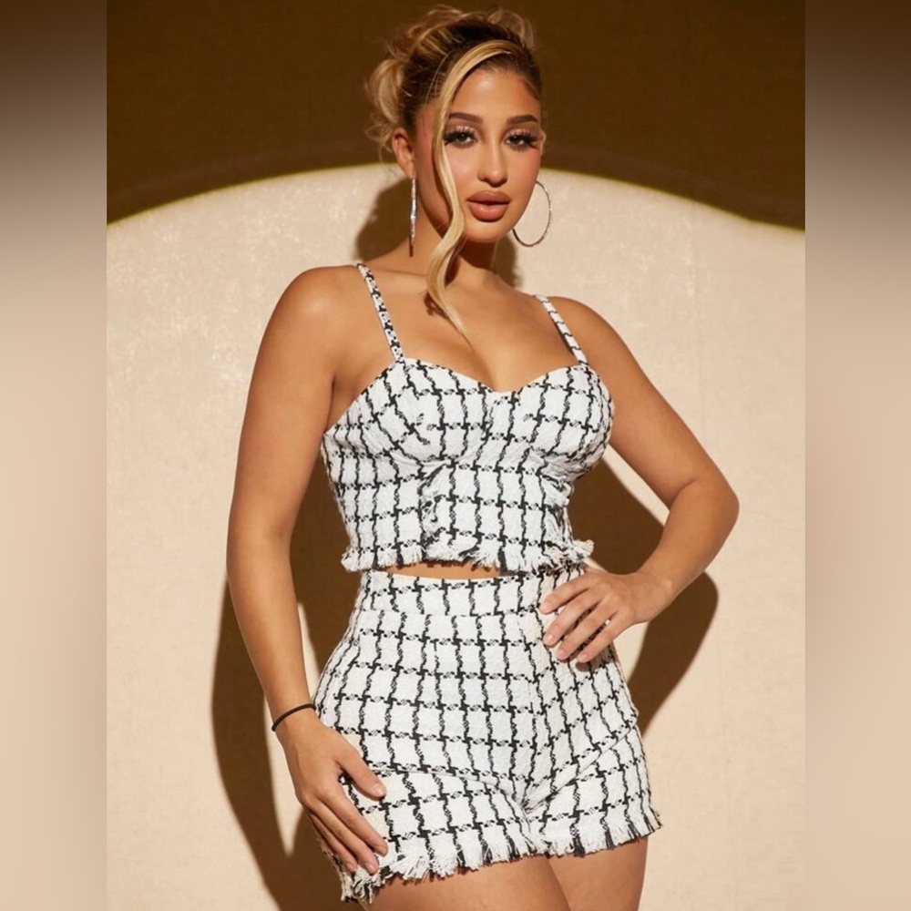 Plaid Tweed Shorts Set